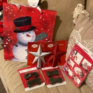 ❤️🩶❤️NWT Snowman Bag, Red & Silver Star Toppers, 200 Ornament Hooks Set